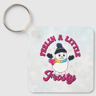Cute Snowman With Scarf in Pansexual Flag Colours Keychain