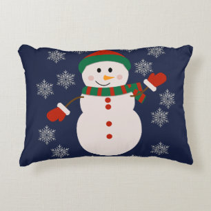 Cute Snowman with Silver Snowflakes Christmas Desi Accent Pillow