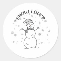 Cute Snowman with SNOW LOVER Text and Snowflakes  