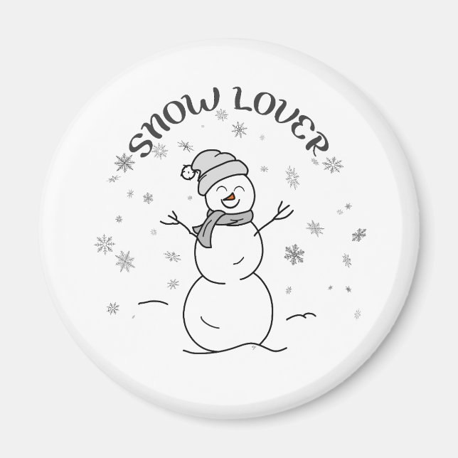 Cute Snowman with SNOW LOVER Text and Snowflakes   Magnet (Front)