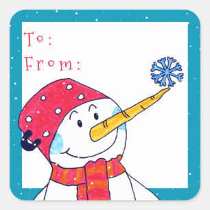 Cute Snowman with Snowflake Christmas Gift  Square Sticker