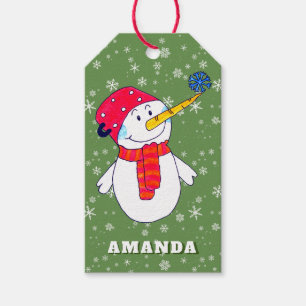 Cute Snowman with Snowflakes Kids Christmas Gift Tags