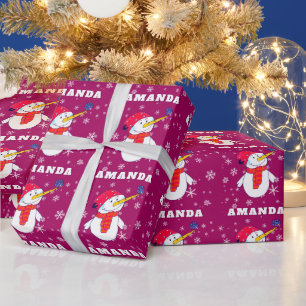 Cute Snowman with Snowflakes Kids Christmas Wrapping Paper