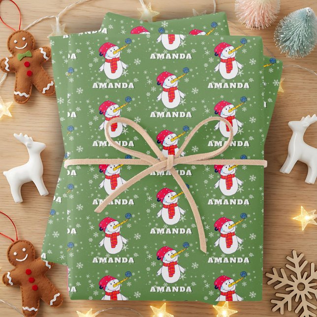 Cute Snowman with Snowflakes Kids Christmas Wrapping Paper Sheet (Creator Uploaded)