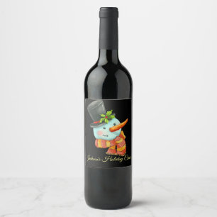 Cute Snowman with Top Hat   Custom Christmas Wine Label
