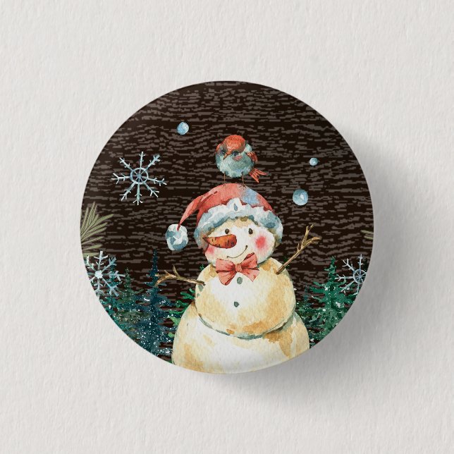 Cute Snowman & Woodland Animals Christmas   Round 1 Inch Round Button (Front)
