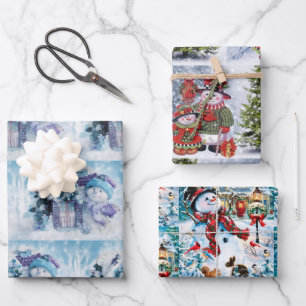 Cute Snowman Wrapping Paper Sheets