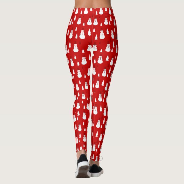 Cute Snowmen and Christmas Trees Pattern Leggings (Back)