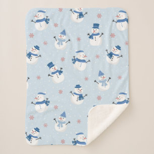 Cute Snowmen and Christmas Trees Pattern Sherpa Blanket
