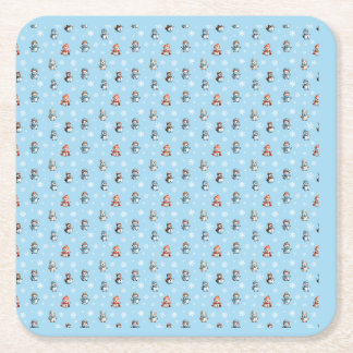 Cute Snowmen and Snowflakes Christmas Pattern Square Paper Coaster