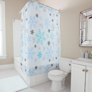 Cute snowmen and snowflakes in light blue