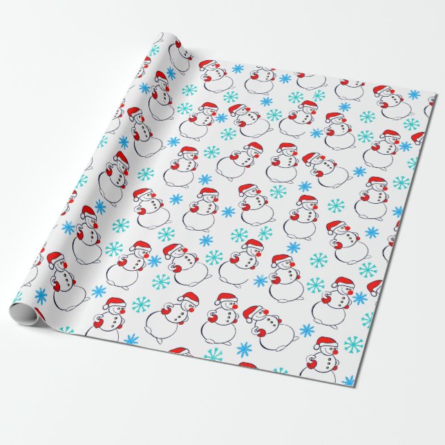 Cute Snowmen Cartoon Pattern Wrapping Paper (Unrolled)