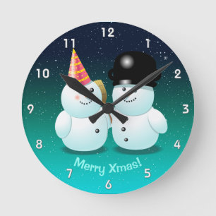 Cute Snowmen Cartoon Round Clock