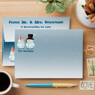Cute Snowmen Celebrating Xmas Cartoon Envelope