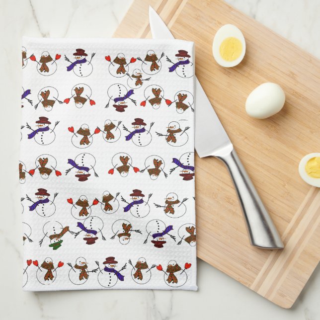 Cute Snowmen Christmas Kitchen Towel (Quarter Fold)