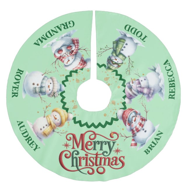 Cute Snowmen Christmas Tree Skirt with Names (Front)