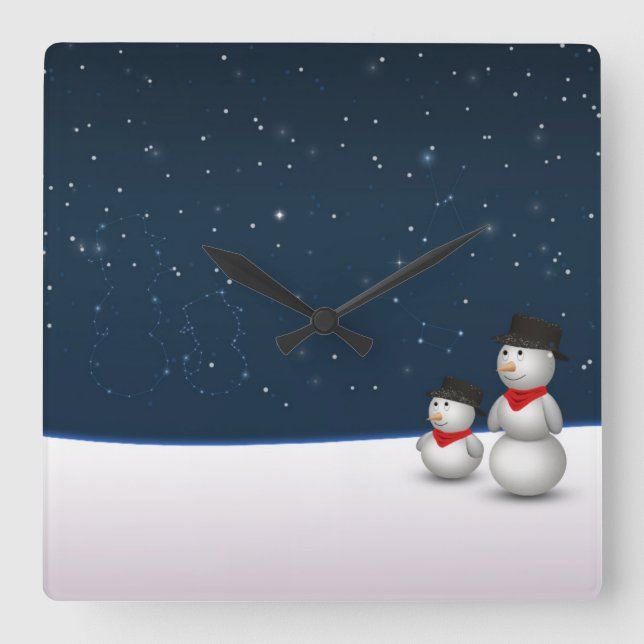 Cute Snowmen Constellation Square Wall Clock (Front)