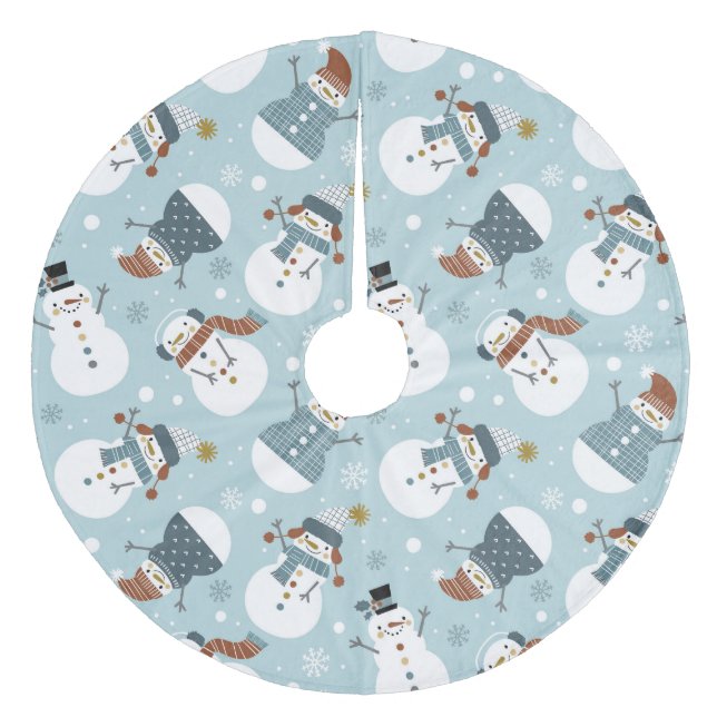 Cute Snowmen Fleece Tree Skirt (Front)