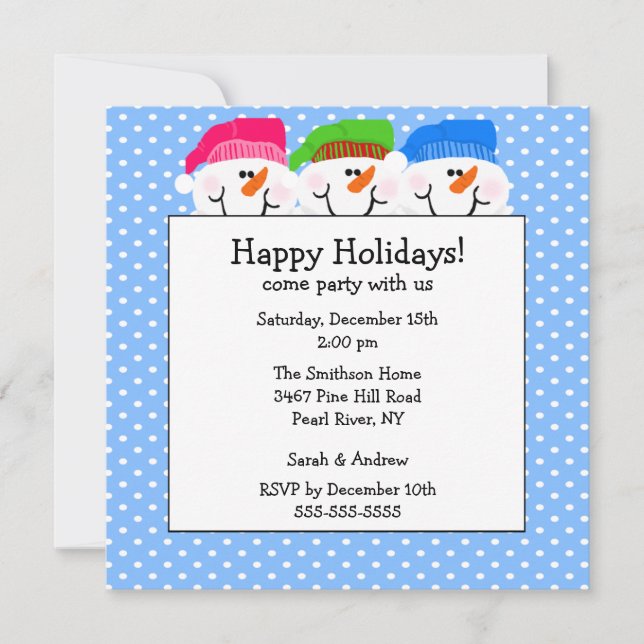 Cute Snowmen Happy Holiday Party Invitation (Front)