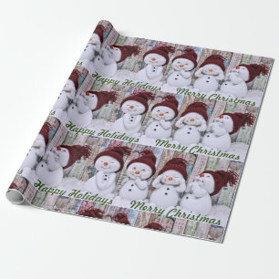 Cute Snowmen Happy Holidays Merry Christmas Season Wrapping Paper