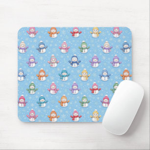 Cute Snowmen in Snowflakes Mouse Pad