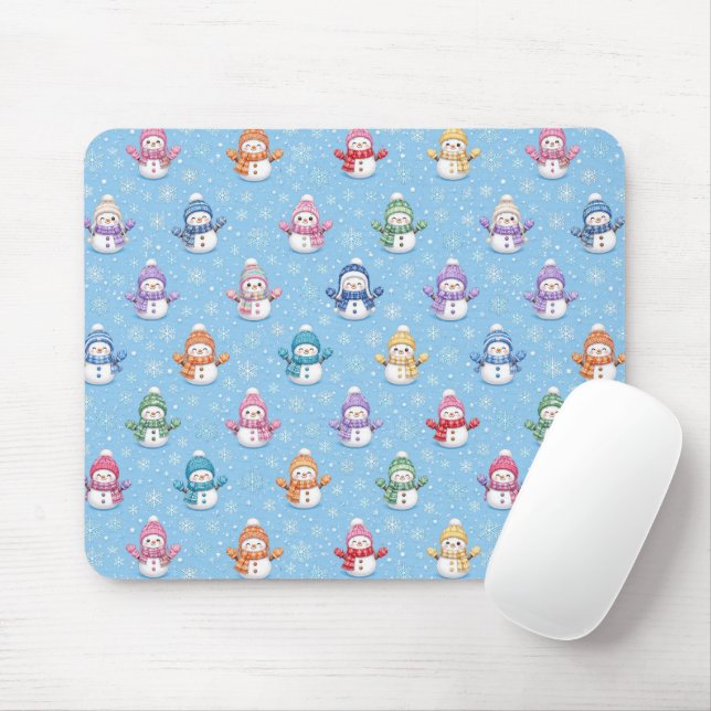 Cute Snowmen in Snowflakes Mouse Pad (With Mouse)