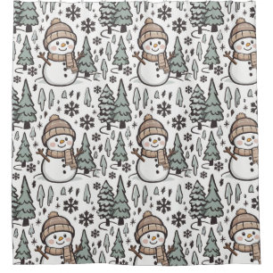 Cute Snowmen in the Forest Winter Scene