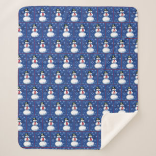 Cute Snowmen on blue with snow flakes Sherpa Blanket