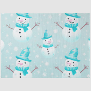 Cute Snowmen Snowflakes Light Blue Christmas Tissue Paper