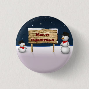 Cute Snowmen wishing Merry Christmas 1 Inch Round Button