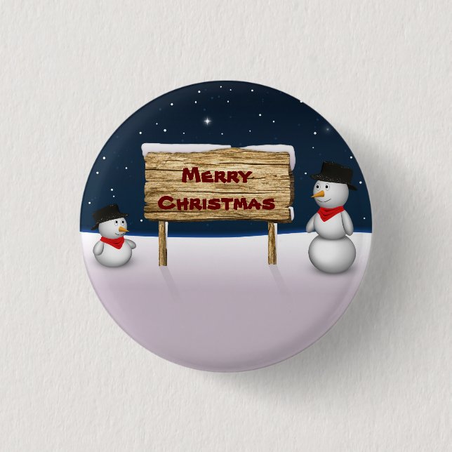 Cute Snowmen wishing Merry Christmas 1 Inch Round Button (Front)