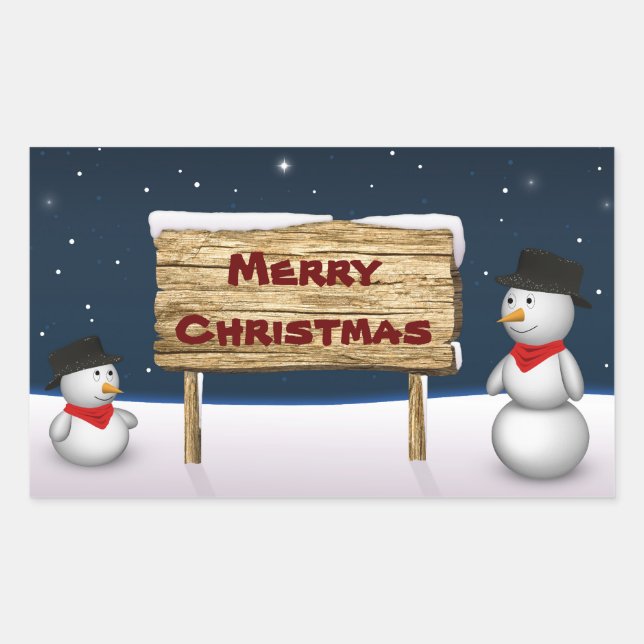 Cute Snowmen wishing Merry Christmas - Sticker (Front)