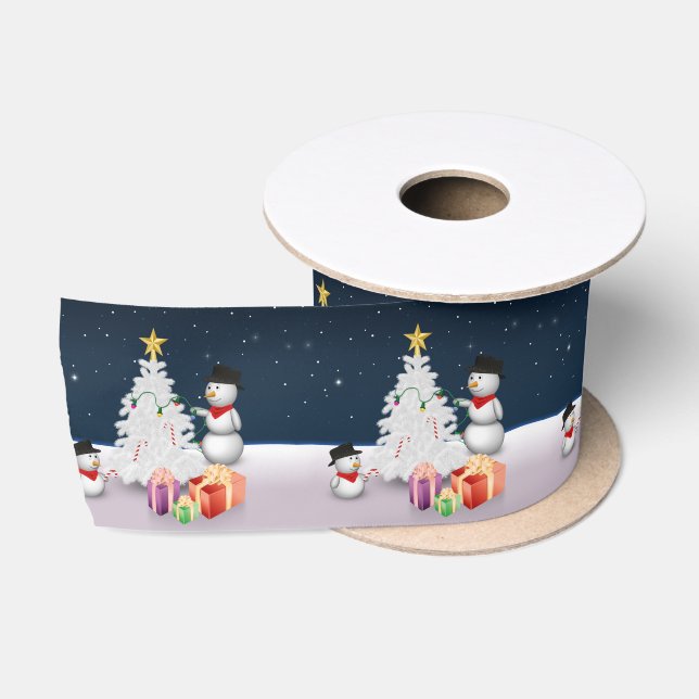 Cute Snowmen with Christmas Tree Satin Ribbon (Spool)