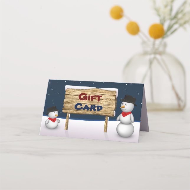 Cute Snowmen with Gift Card Wooden Sign (Front)