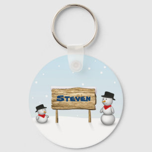 Cute Snowmen with Personalized Name Plate Keychain