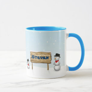 Cute Snowmen with Personalized Name Plate - Mug