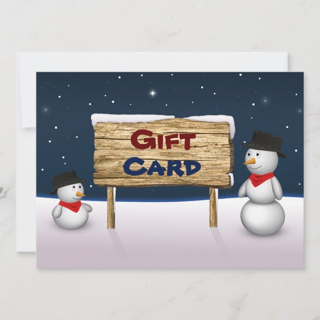 Cute Snowmen with Wooden Gift Card Sign (Front)