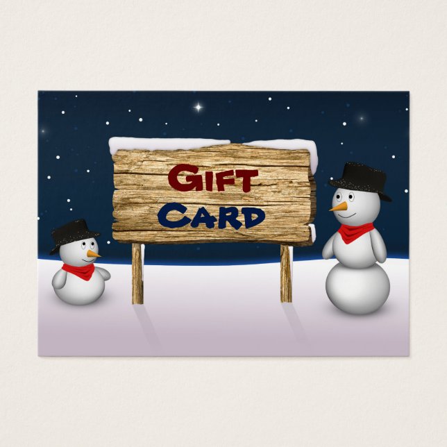 Cute Snowmen with Wooden Gift Card Sign (Front)