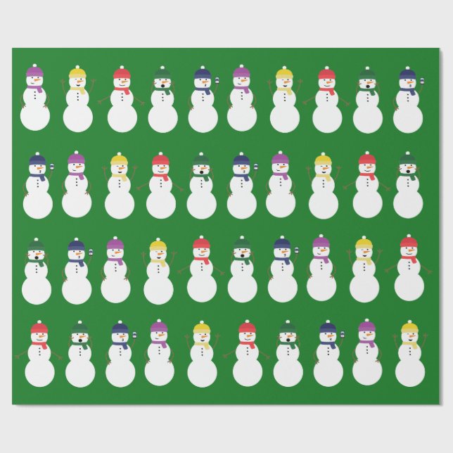 Cute Snowmen Wrapping Paper (Flat)