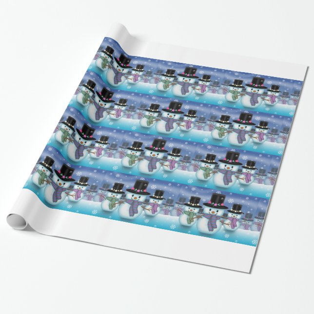Cute Snowmen Wrapping Paper (Unrolled)