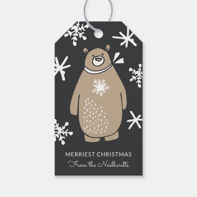Cute Snowy Bear Christmas Holiday Gift Tags (Front)