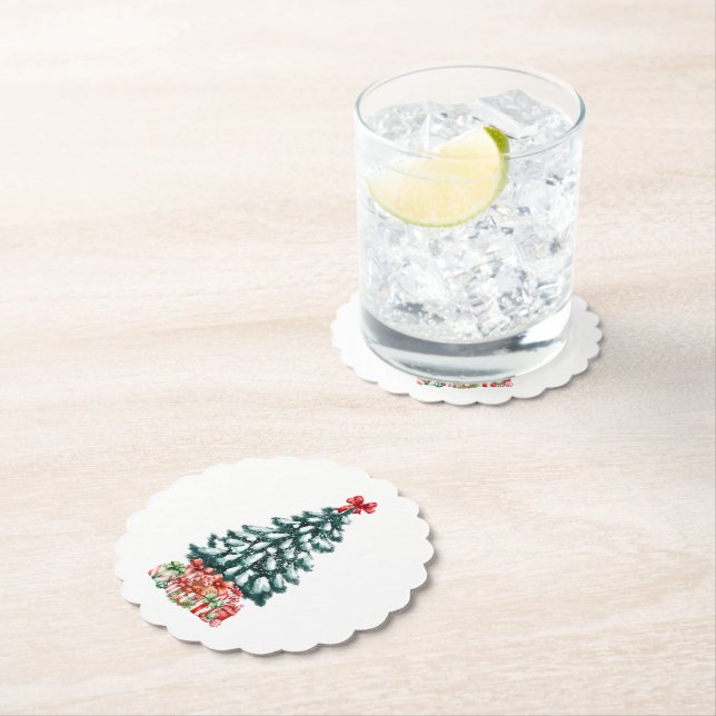 Cute Snowy Christmas Tree Paper Coaster (Insitu)