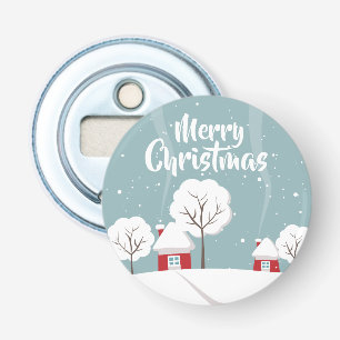 Cute Snowy Houses and Trees Christmas Bottle Opener