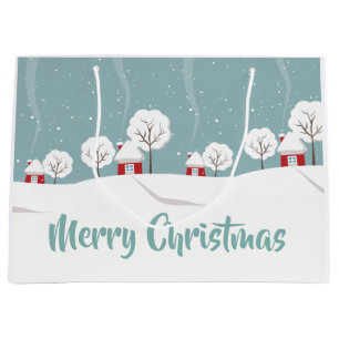 Cute Snowy Houses and Trees Christmas Large Gift Bag
