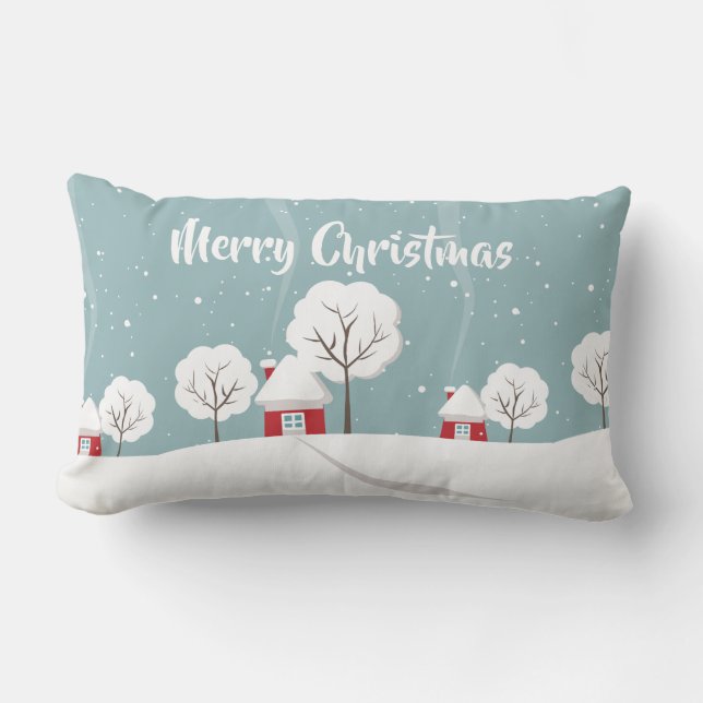 Cute Snowy Houses and Trees Christmas Lumbar Pillow (Front)