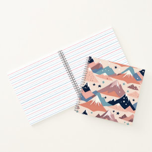 Cute snowy mountains and stars pattern pink notebook