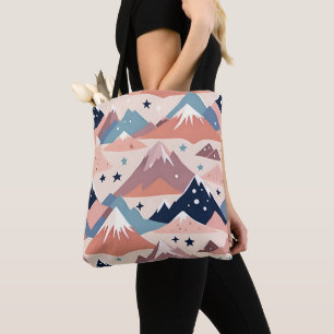 Cute snowy mountains and stars pattern pink tote bag