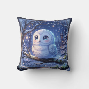 Cute Snowy Owl Winter Pillow