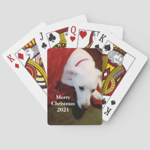 Cute Snowy White Puppy Dog red Christmas Playing Cards