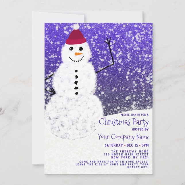 Cute Snowy White Snowman Corporate Christmas Invitation (Front)